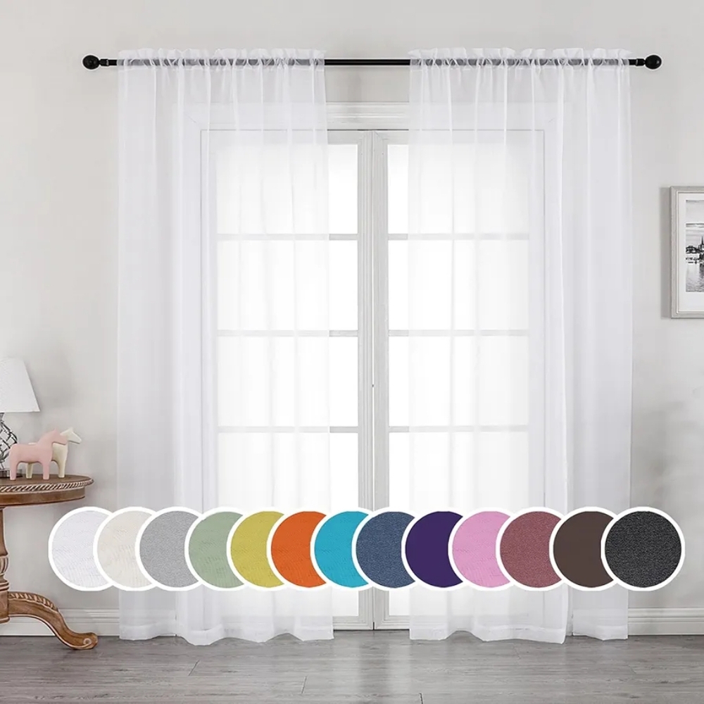 OWENIE Sheer White Curtains, Sheer Curtains 84 inches Long 2 Panels Set